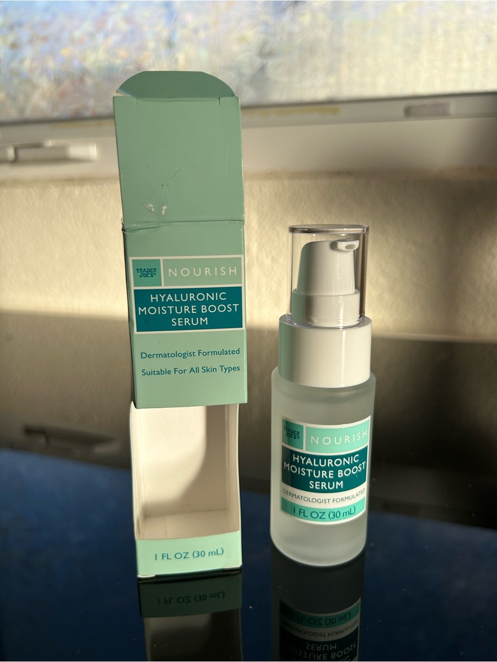NEW Trader Joe’s hyaluronic moisture boost serum 1 fl oz glass bottle